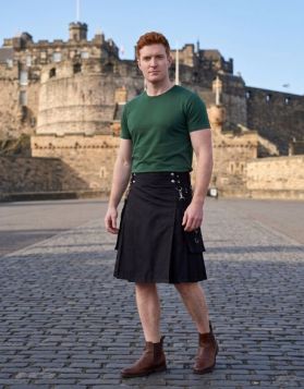 Men's Black Utility Kilt with Detachable Pockets