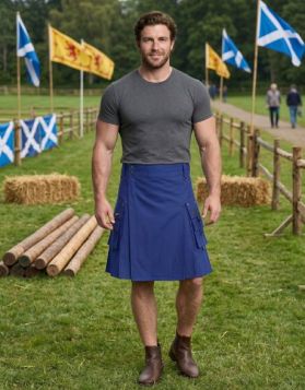  Men's Blue Utility Kilt with Detachable Pocket