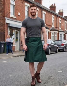 Men's Green Pleated Kilt Adjustable Straps