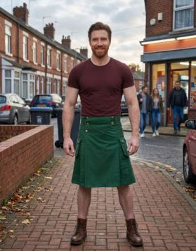 Men's Green Snap Button Utility Kilt