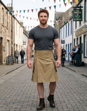 Men's Khaki Utility Kilt with Unique Style