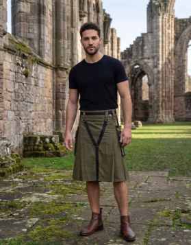 Men's Olive Green Tactical Utility Kilt with Y-Strap