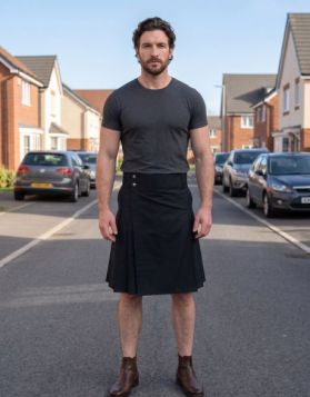 Men's Plain Black Utility Kilt