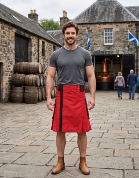 Men's Red Utility Kilt with Black Straps