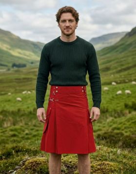 Men's Red Utility Kilt with Cargo Pockets