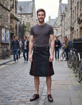 Modern Black and MacDonald Tartan Hybrid Kilt with Stud Waistband