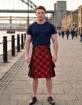 Modern Black and Wallace Tartan Hybrid Kilt with Bias-Cut Apron