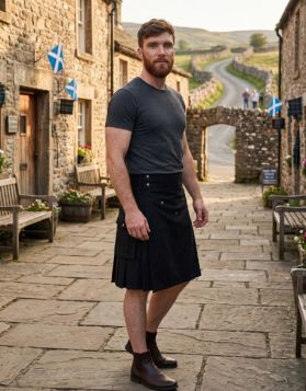 Modern Black Multi-Pocket Utility Kilt