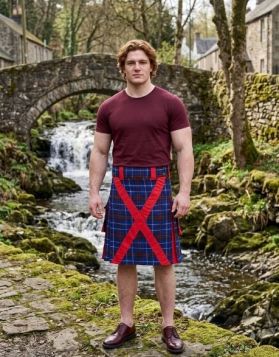 Modern Edmonstone Tartan Hybrid Kilt with Red Cross Straps