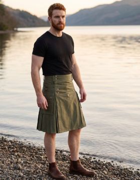 Olive Green Utility Kilt with White Thread