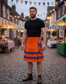 Orange and Blue Utility Kilt with Contrast Cargo Pockets