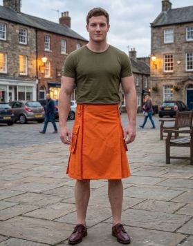 Orange Piped Apron Utility Kilt