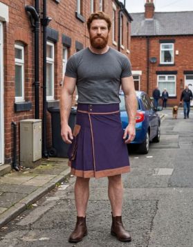 Purple Cotton Kilt Brown Piping Laced Edges