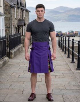 Purple Hybrid Kilt with Buchanan Tartan & Detachable Pockets