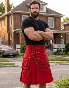 Red Canvas Gothic Kilt with Chains