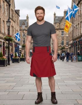Red Cotton Strap Utility Kilt