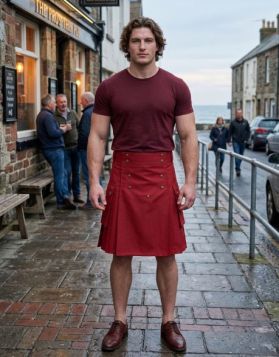 Red Studded Detachable Apron Kilt