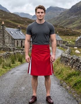 Red & White Hybrid Kilt with Contrast Pleats