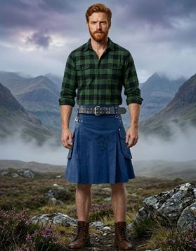 Royal Blue Utility Kilt with Cargo Pockets