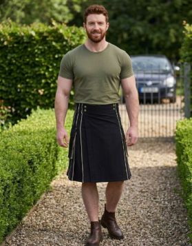 Men's Black Utility Kilt with White Piping