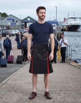Stylish Black Pride Hybrid Kilt with Double Chain Drape