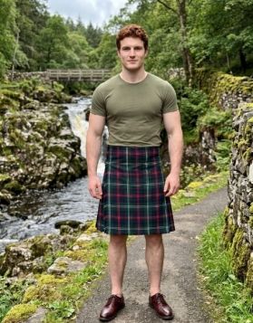 Sutherland Tartan Kilt with Double Buckle Straps & Knife Pleats