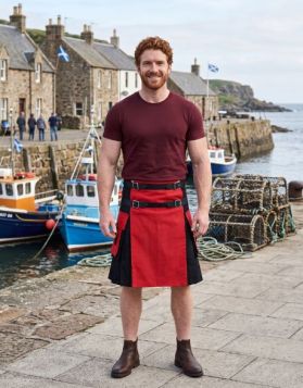 Two Tone Black and Red Utility Kilt