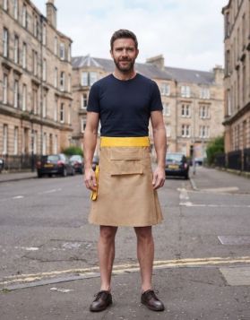 Two-Tone Khaki and Yellow Utility Kilt with Front Patch Pocket