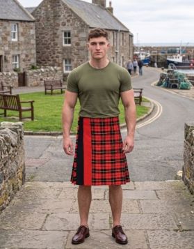 Wallace Tartan Hybrid Kilt with Red and Black Color Block Panels